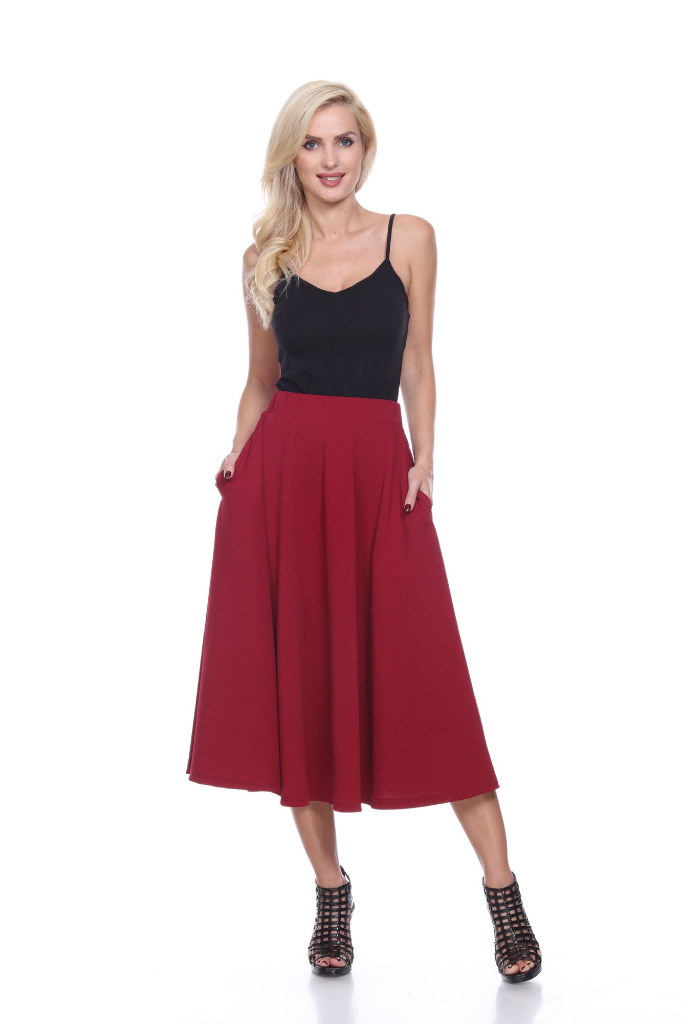  White Mark Flared Midi Skirt With Pockets - S - Bonton