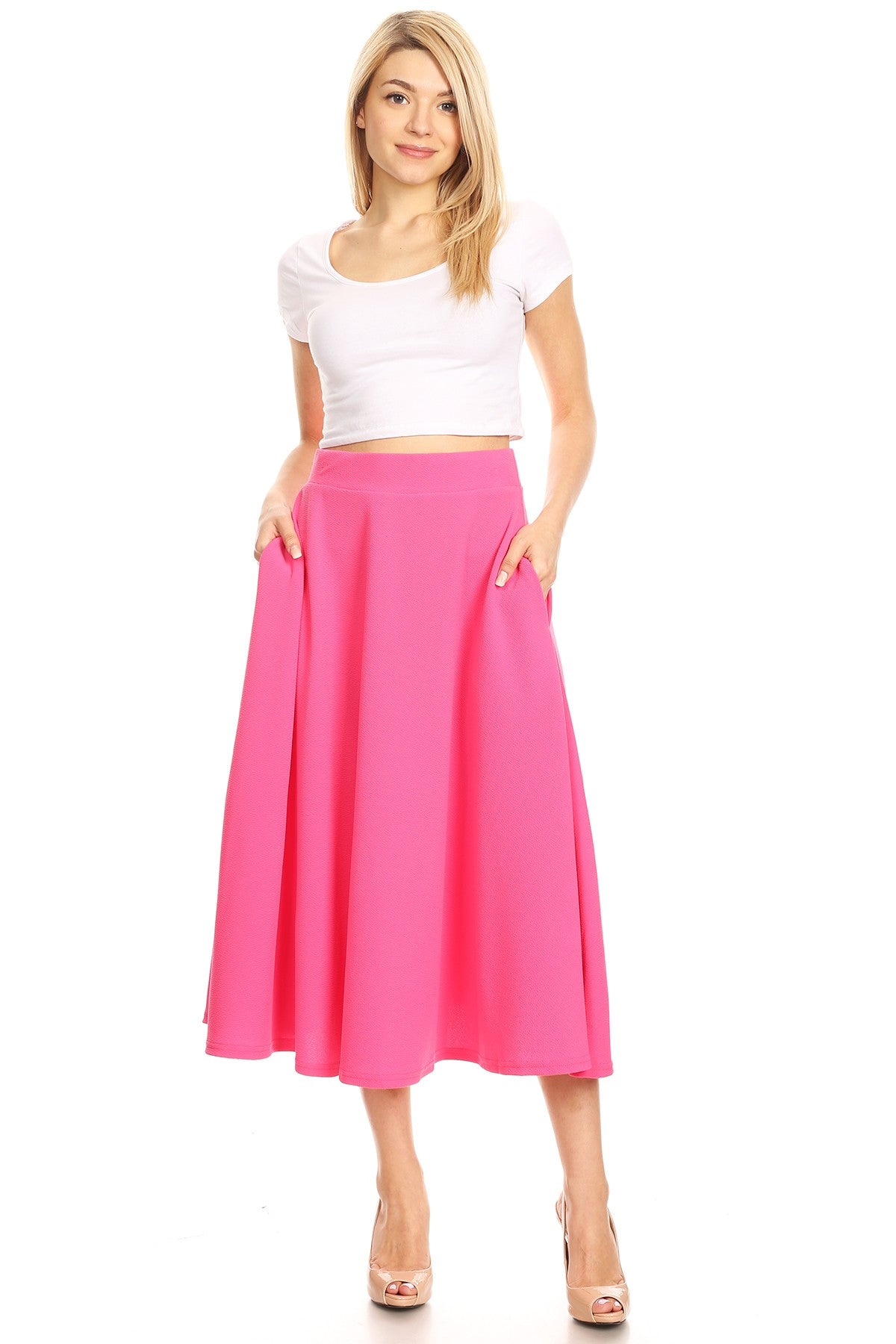  White Mark Flared Midi Skirt With Pockets - S - Bonton