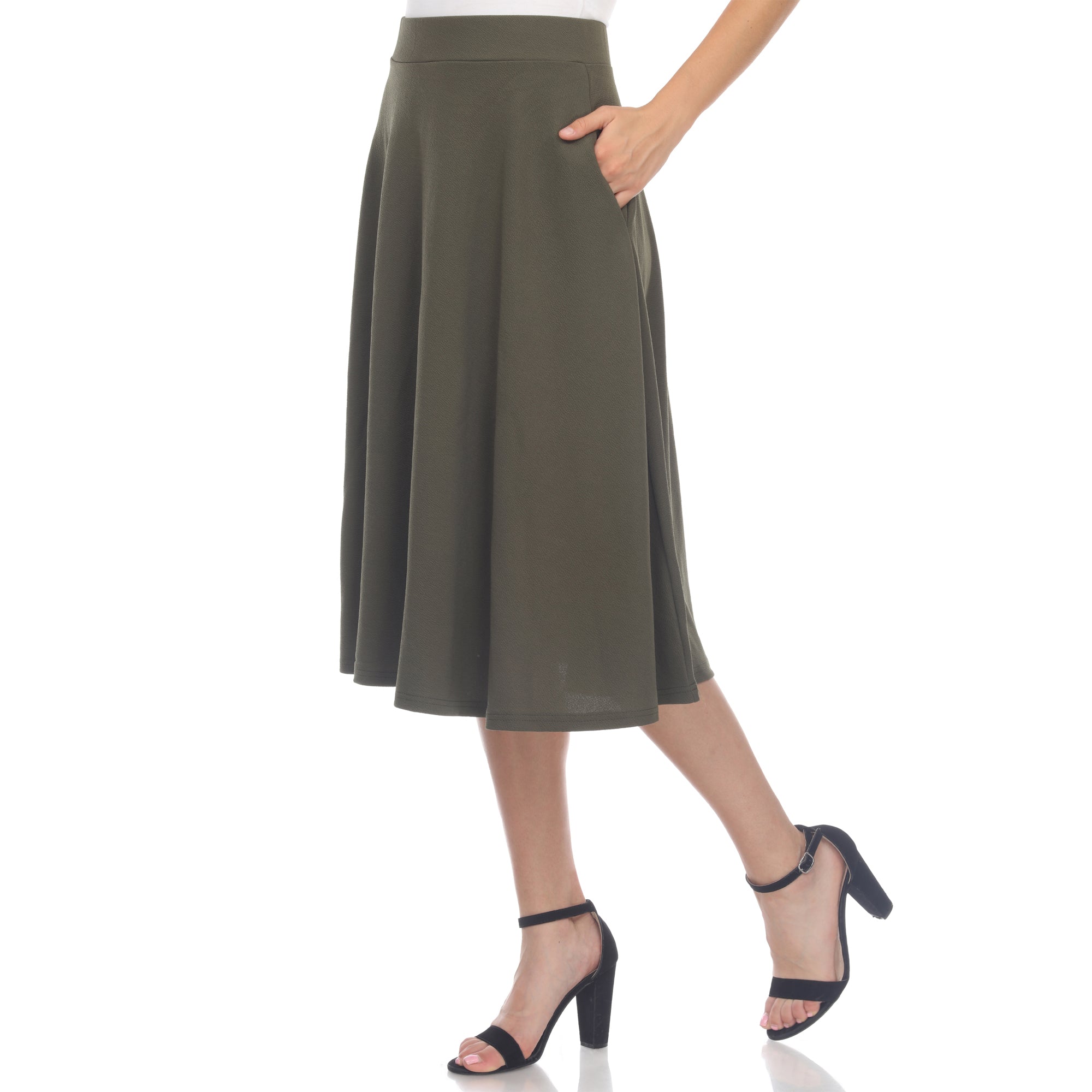  White Mark Flared Midi Skirt With Pockets - S - Bonton