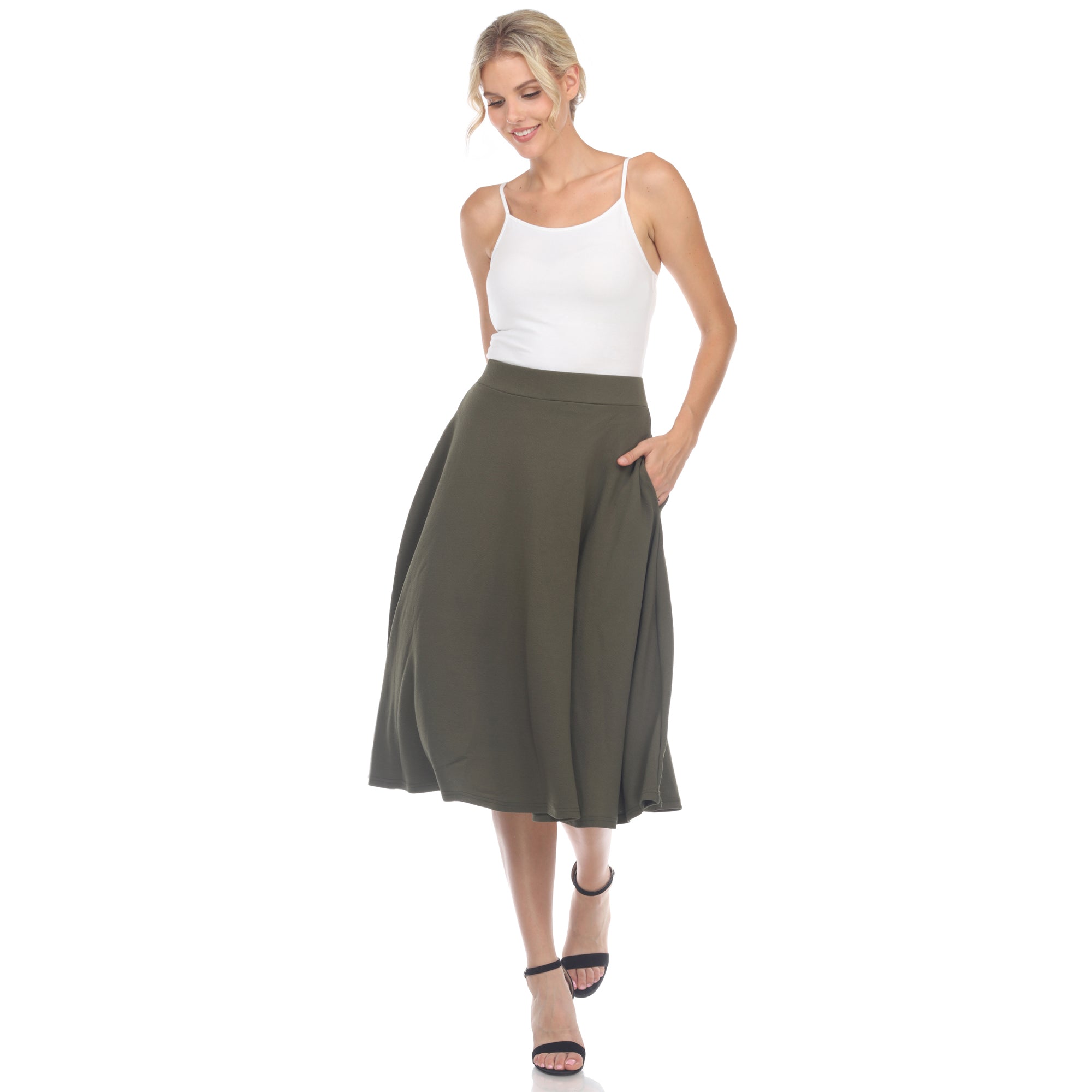  White Mark Flared Midi Skirt With Pockets - S - Bonton