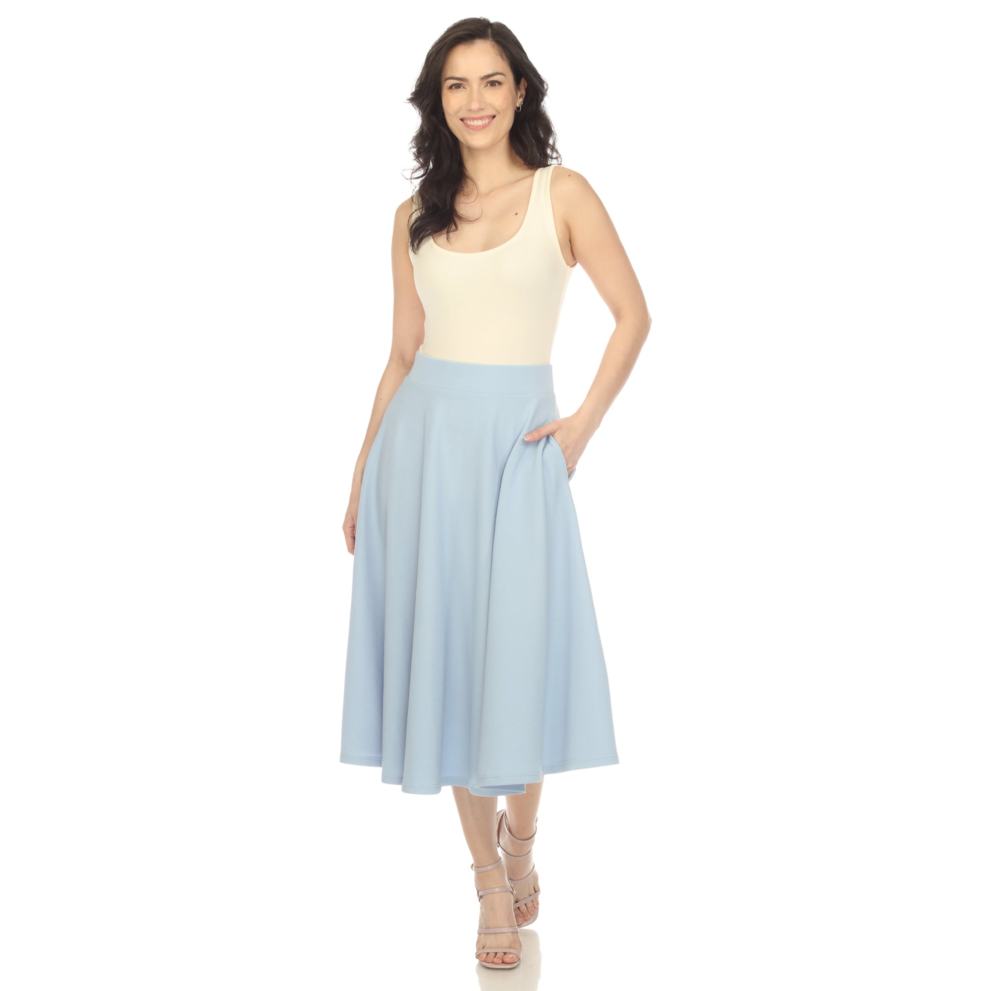  White Mark Flared Midi Skirt With Pockets - S - Bonton