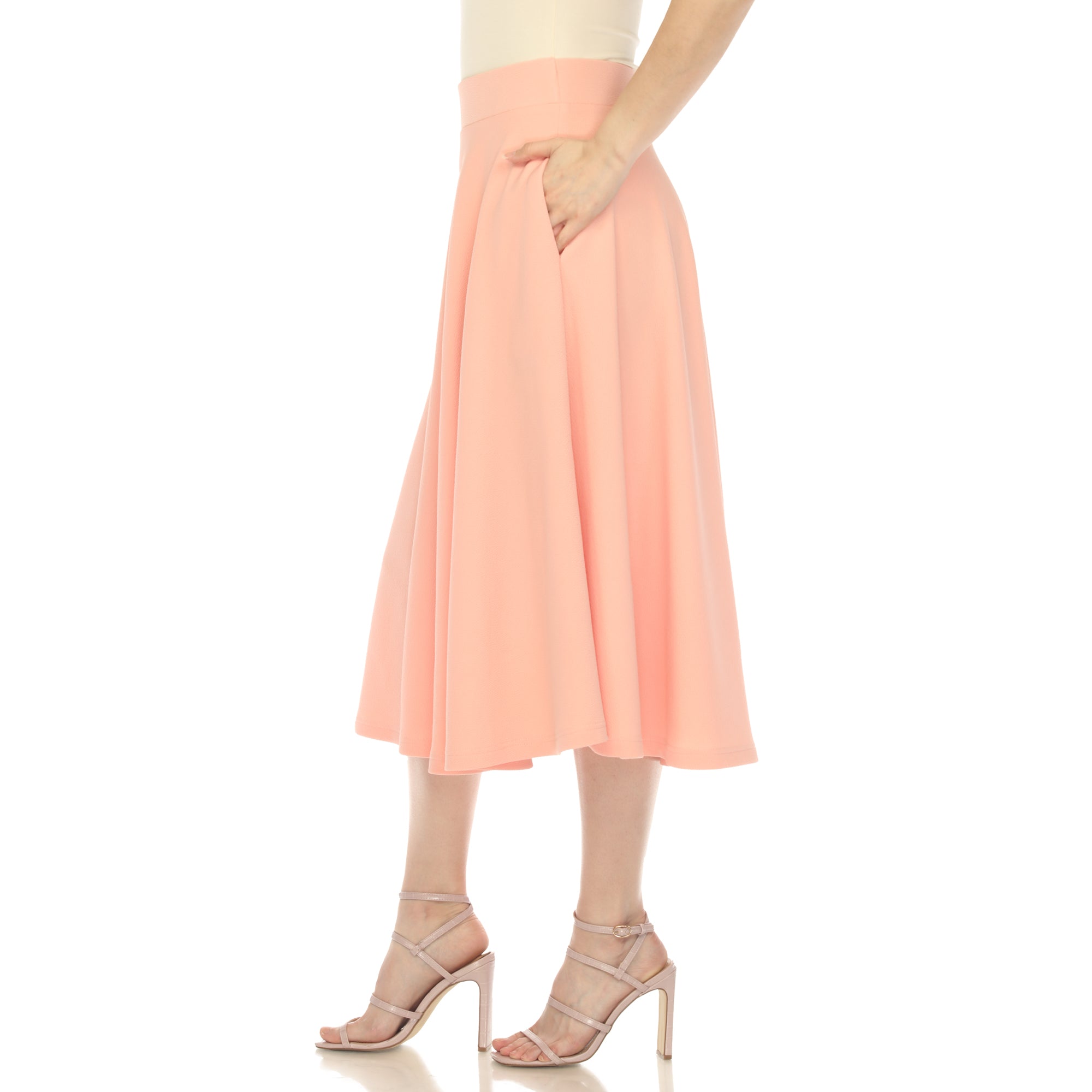  White Mark Flared Midi Skirt With Pockets - S - Bonton