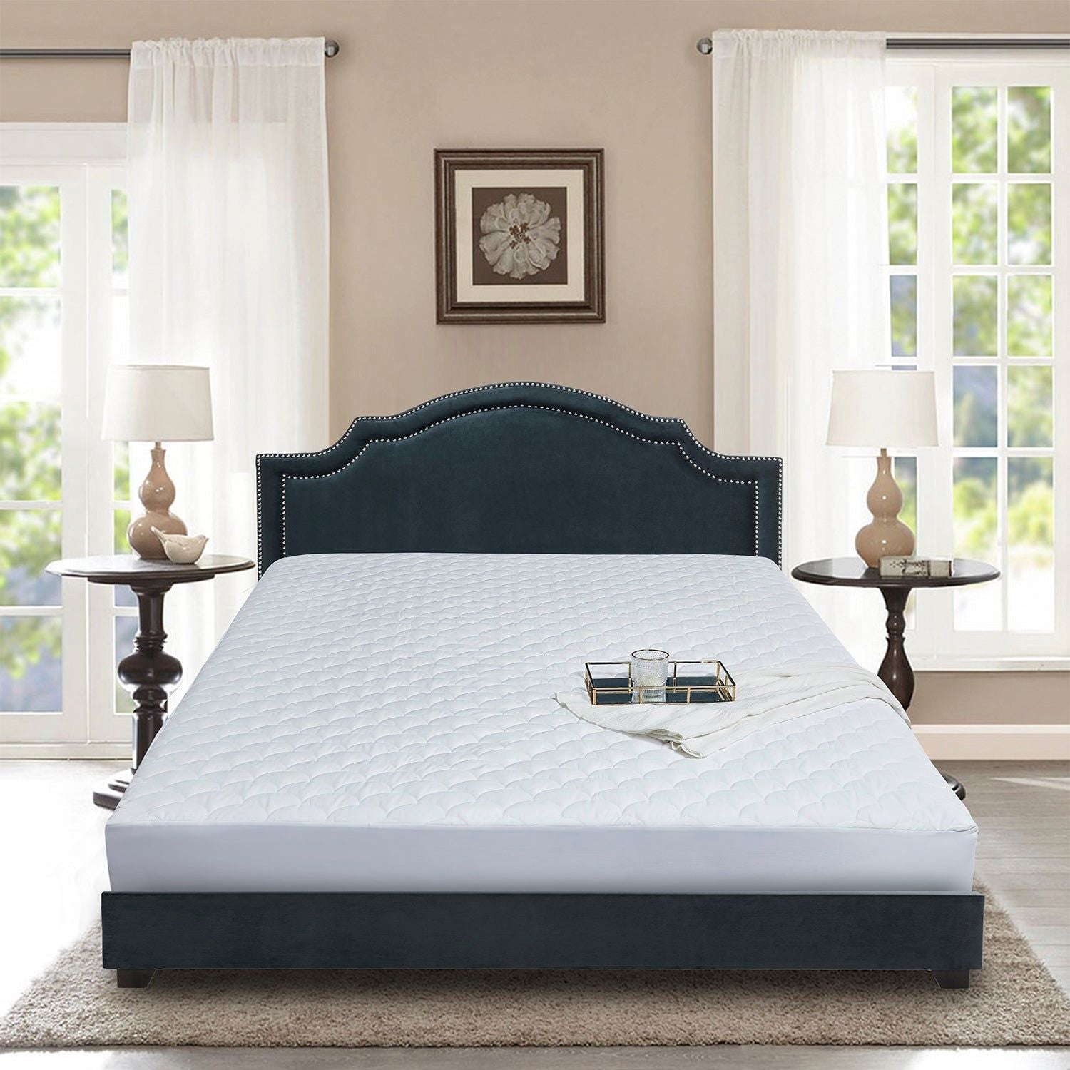  Blue Ridge Home Fashions Damask Dot Polyester Filled Mattress Pad - White - Bonton