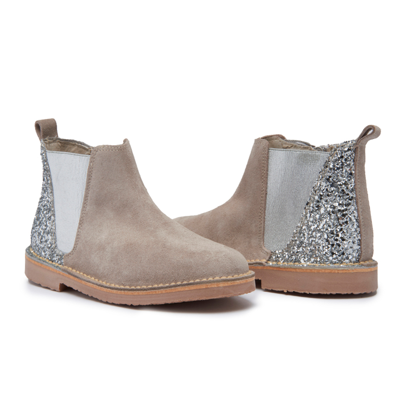  Childrenchic Glitter and Suede Chelsea Boots in Taupe - Taupe - Bonton