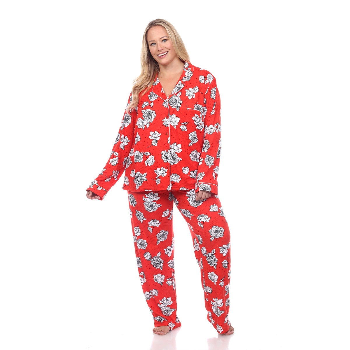  White Mark Plus Size Long Sleeve Floral Pajama Set - 3X - Bonton