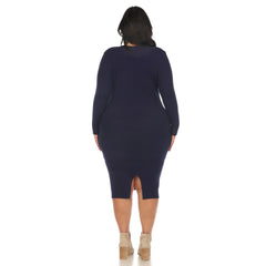 Plus Size Long Sleeve Rib Midi Sweater Dress