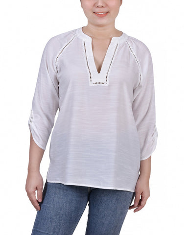 Raglan Sleeve Split Neck Blouse