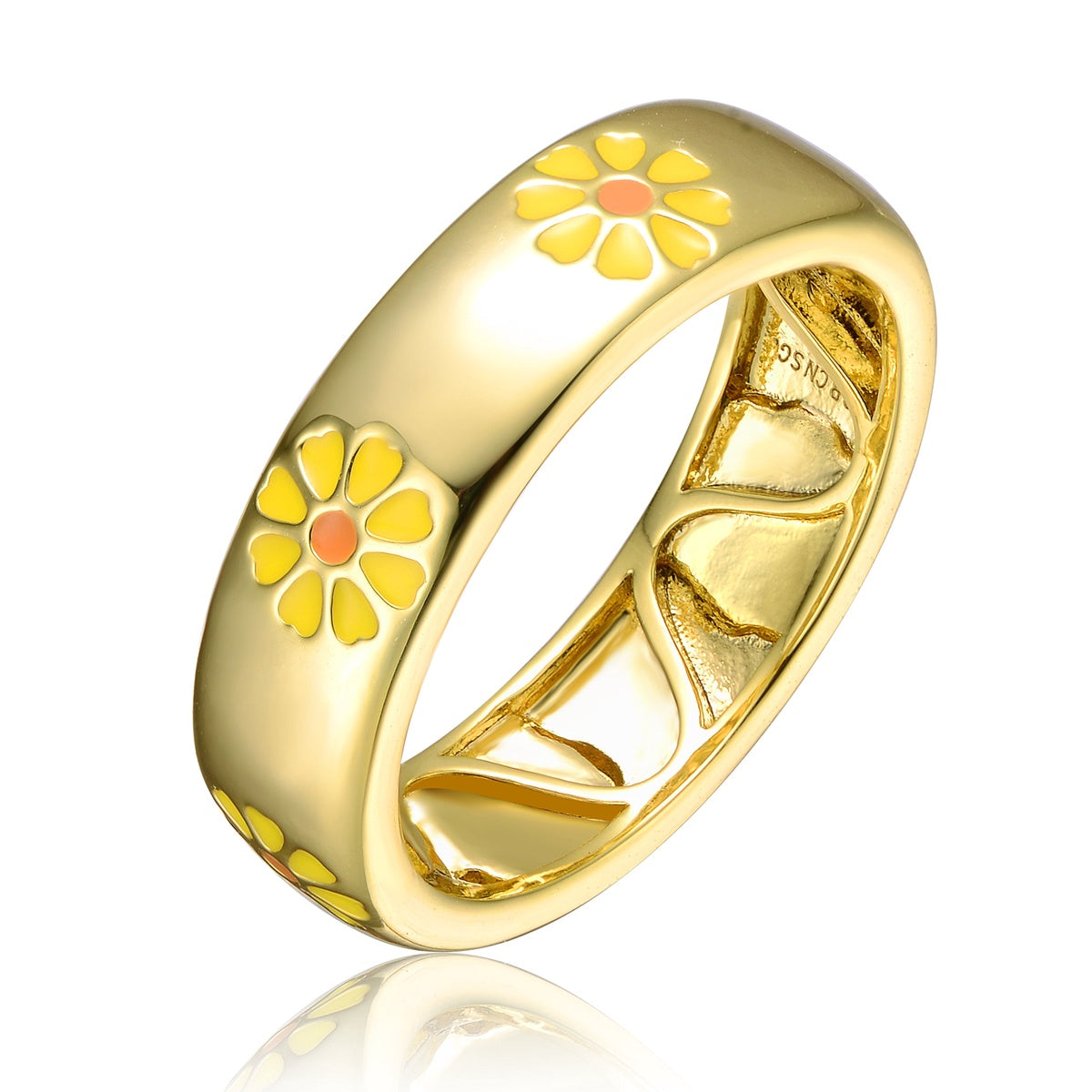  GigiGirl Kids/Teens 14k Gold Plated With Yellow Enamel Daisy Band Ring - 7 - Bonton