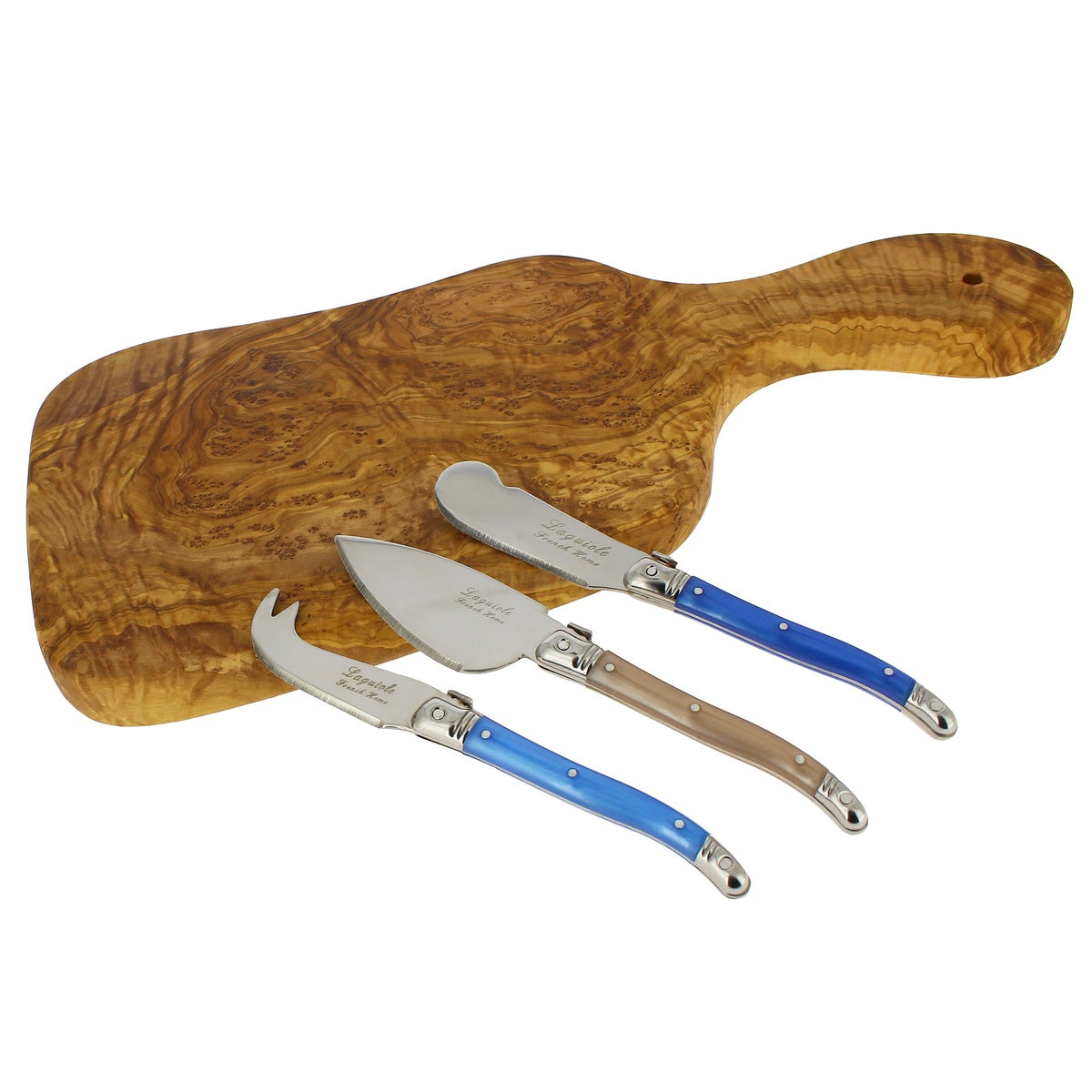  French Home Laguiole Set of 3 Cheese Knives With 14-Inch Olive Wood Cheese Board - Default Title - Bonton