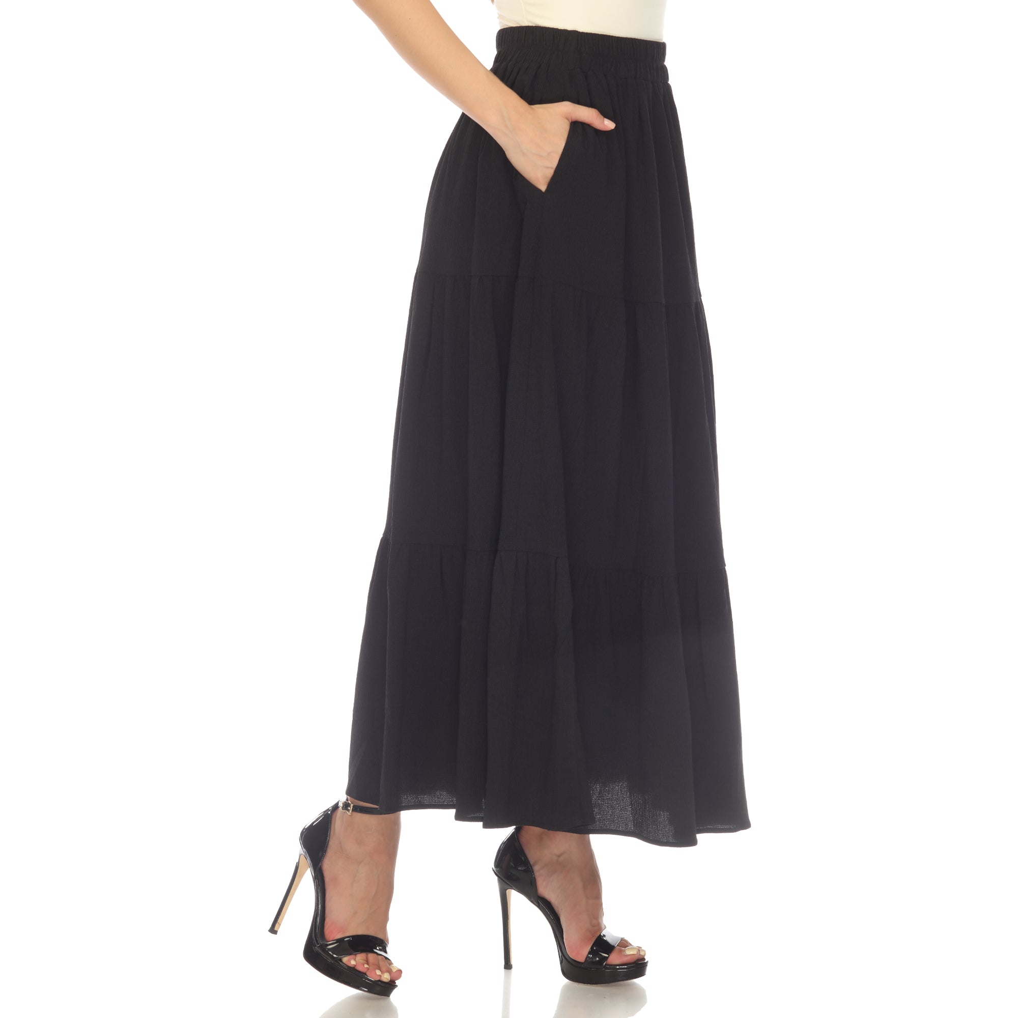  White Mark Women's Pleated Tiered Maxi Skirt - XL - Bonton