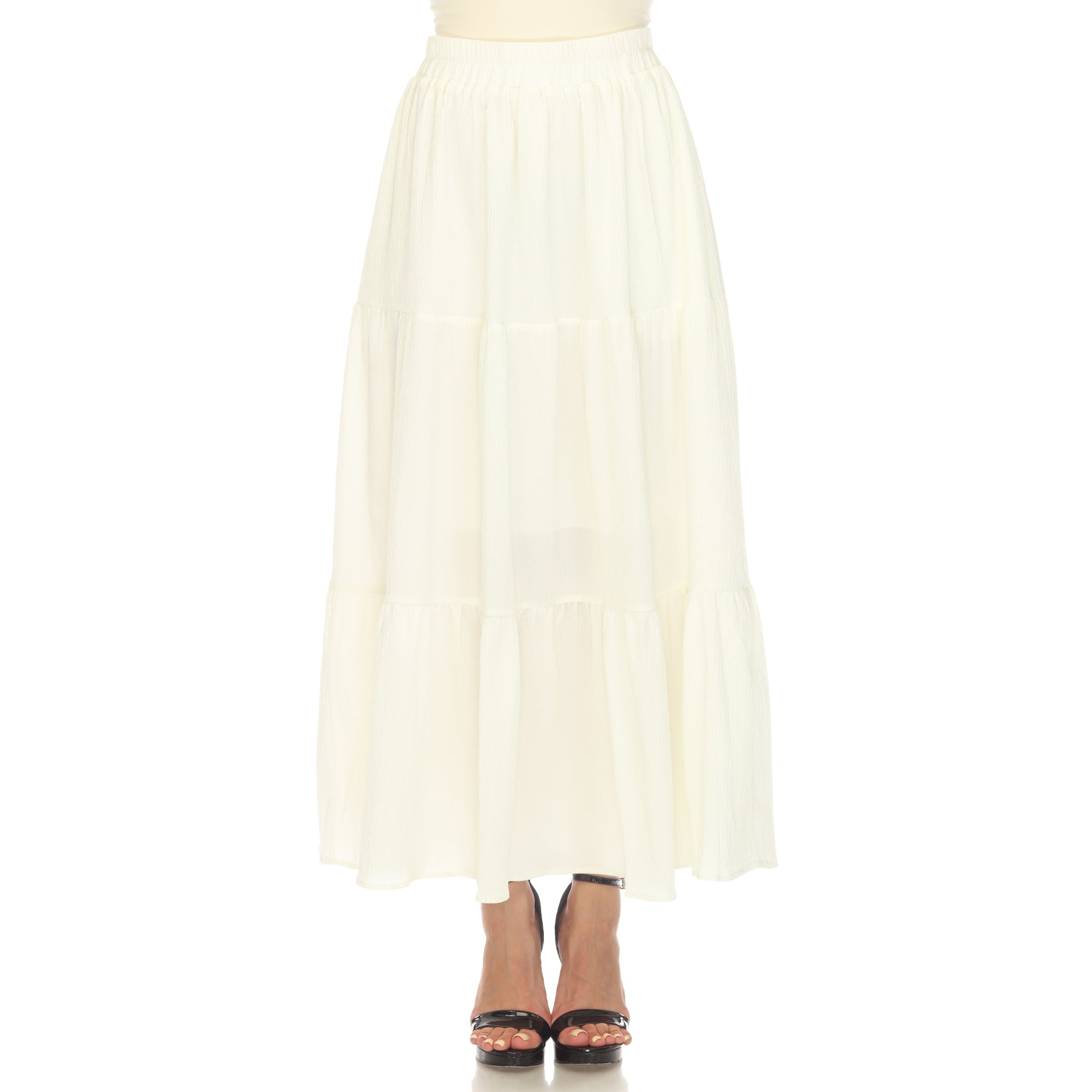  White Mark Women's Pleated Tiered Maxi Skirt - XL - Bonton