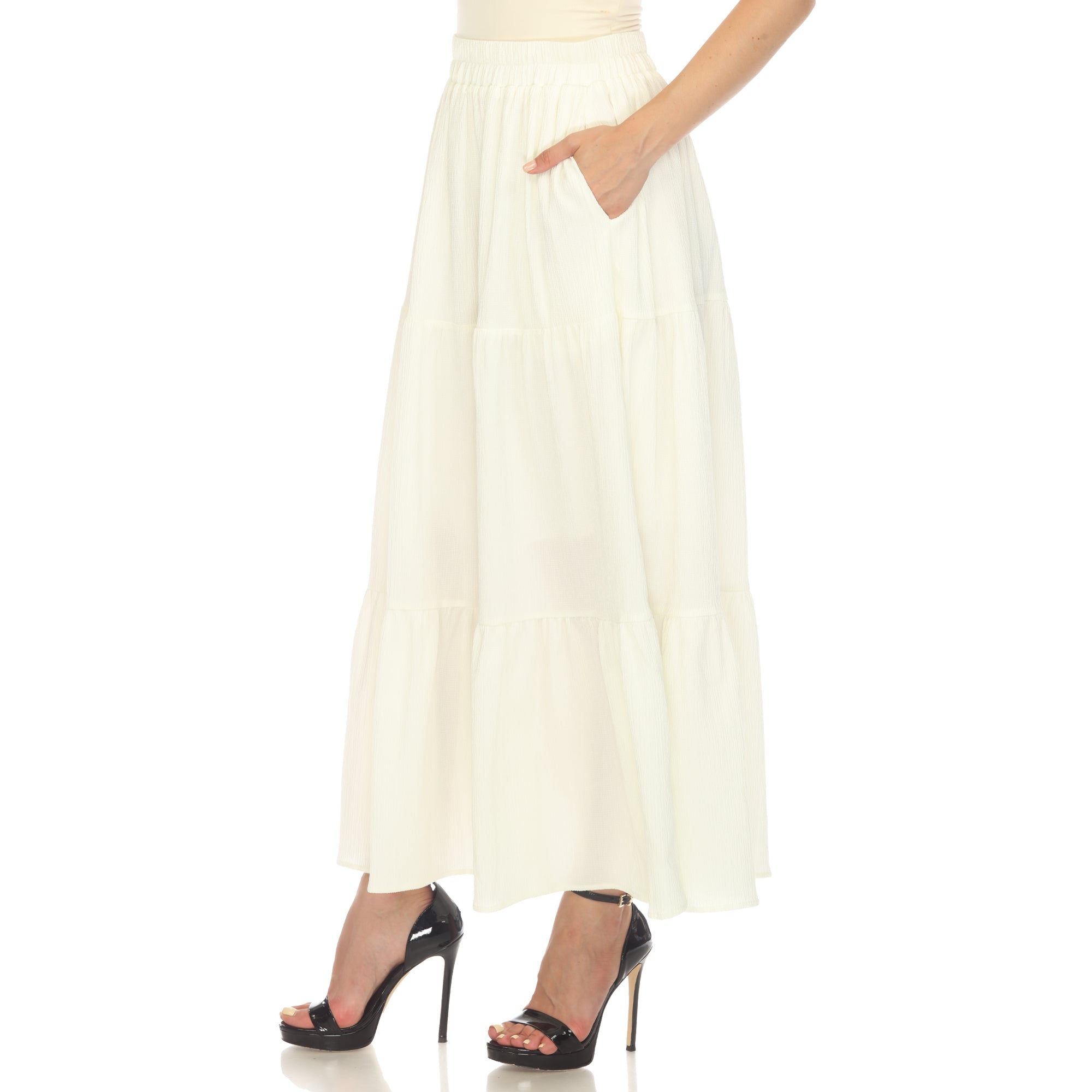  White Mark Women's Pleated Tiered Maxi Skirt - XL - Bonton
