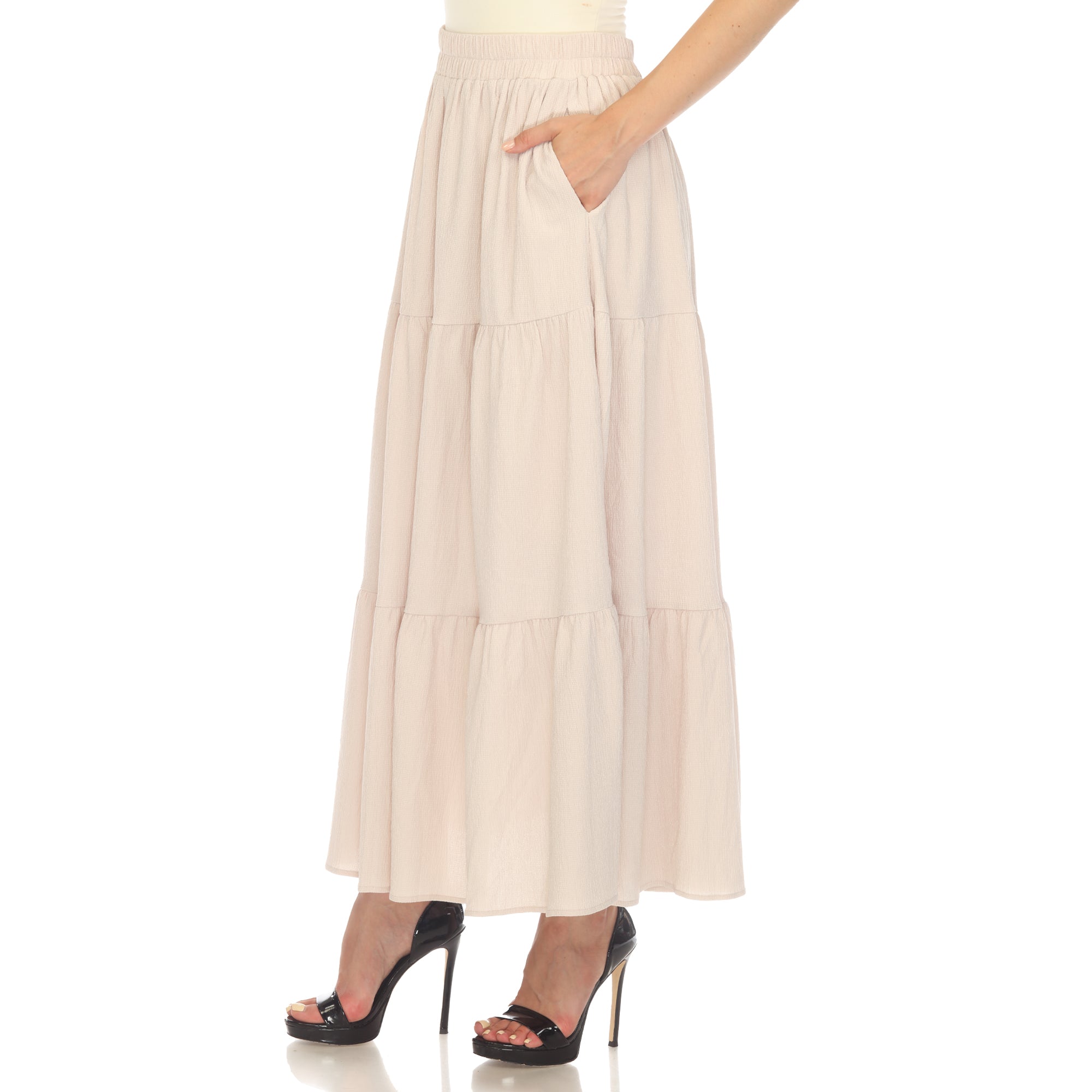  White Mark Women's Pleated Tiered Maxi Skirt - XL - Bonton