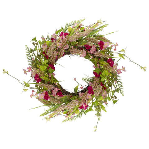 Rock Purslane Mixed Foliage and Berries Twig Wreath - 21" - Pink and Magenta