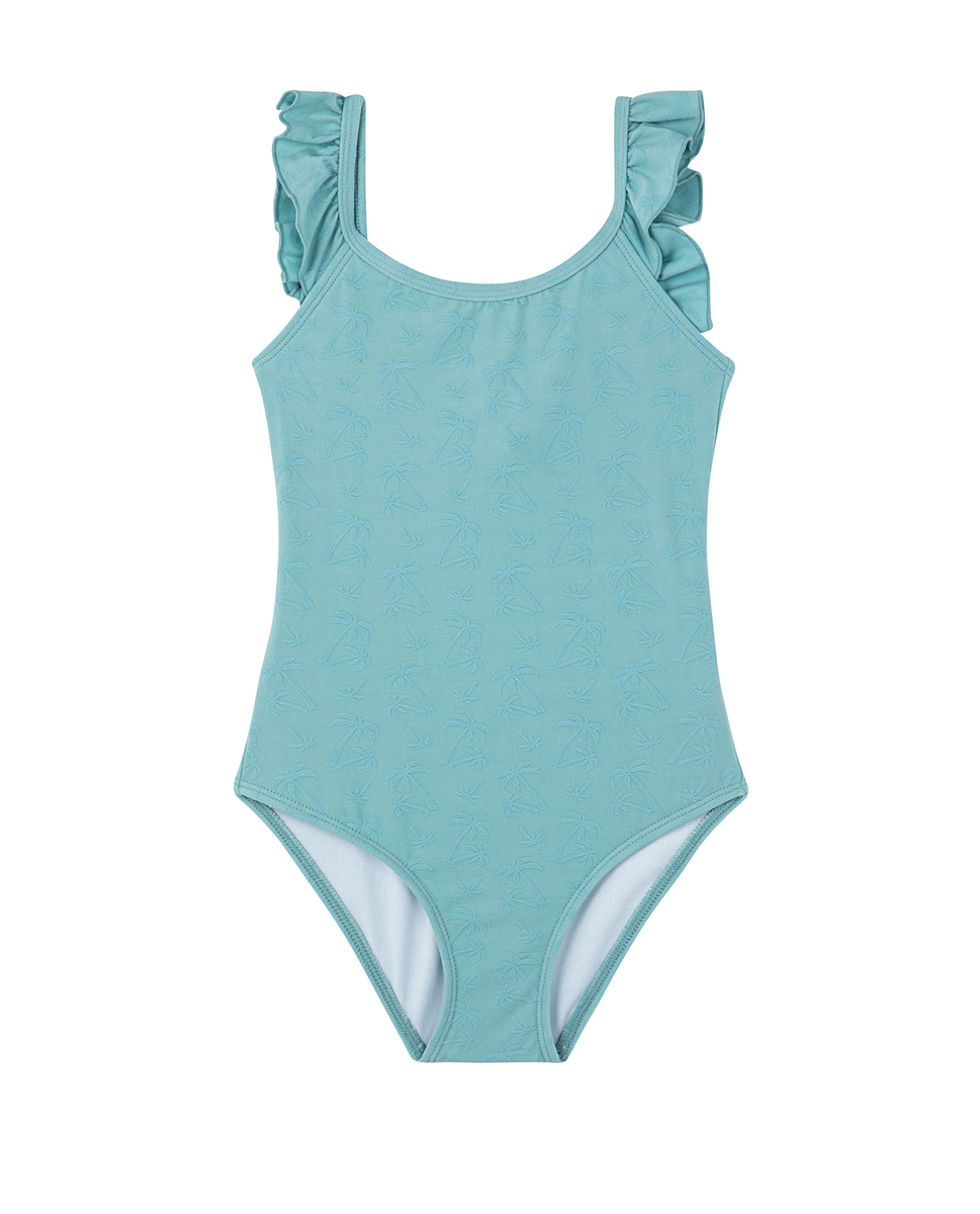  Gottex Kids Palm Party Textured Square Neck Ruffle One Piece - Palm Party Green - Bonton