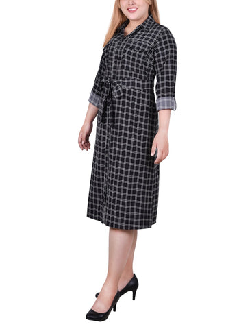 Plus Size Long Sleeve Roll Tab Shirtdress