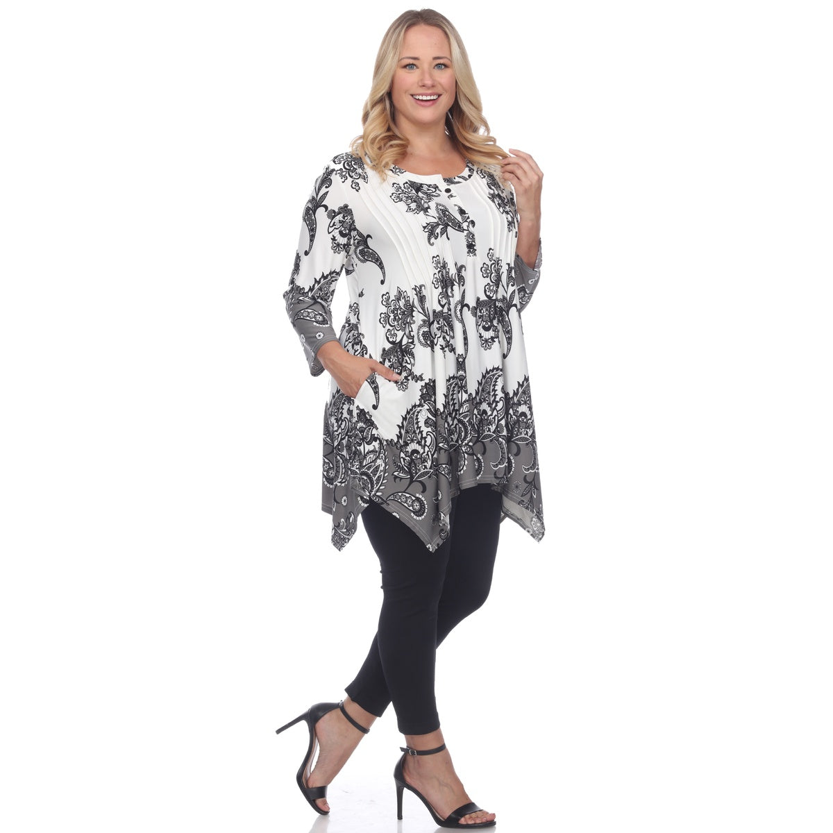  White Mark Plus Size Paisley Scoop Neck Tunic Top With Pockets - 3X - Bonton