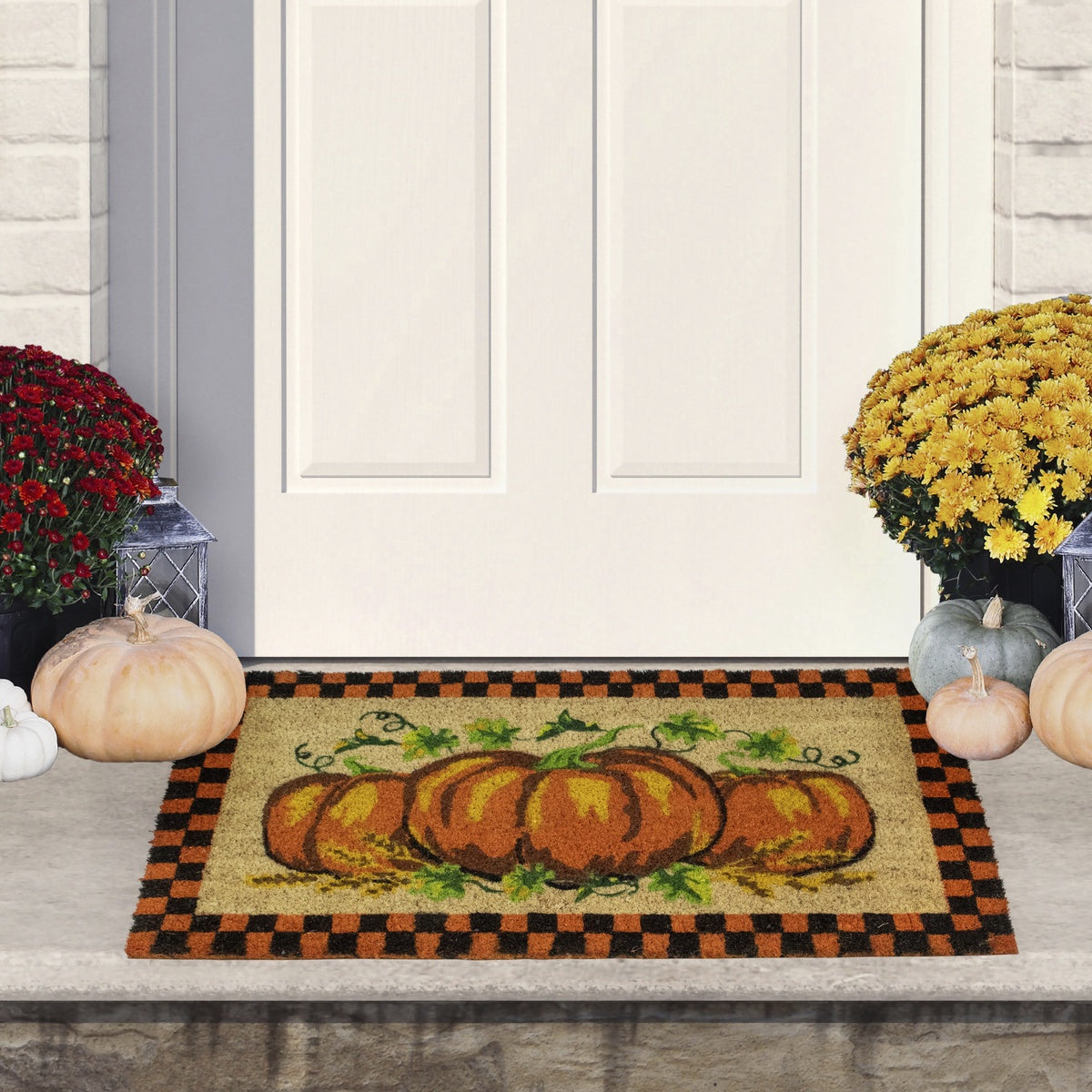  Northlight Checkered Fall Harvest Pumpkin Doormat 18