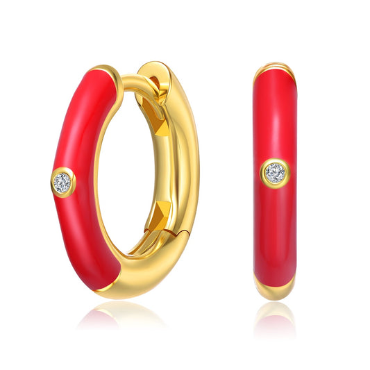 Kids's 14k Gold Plated Colored Enamel & Cubic Zirconia Hoop Earrings