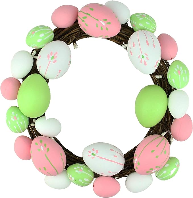  NorthLight Floral Stem Easter Egg Spring Grapevine Wreath, 10