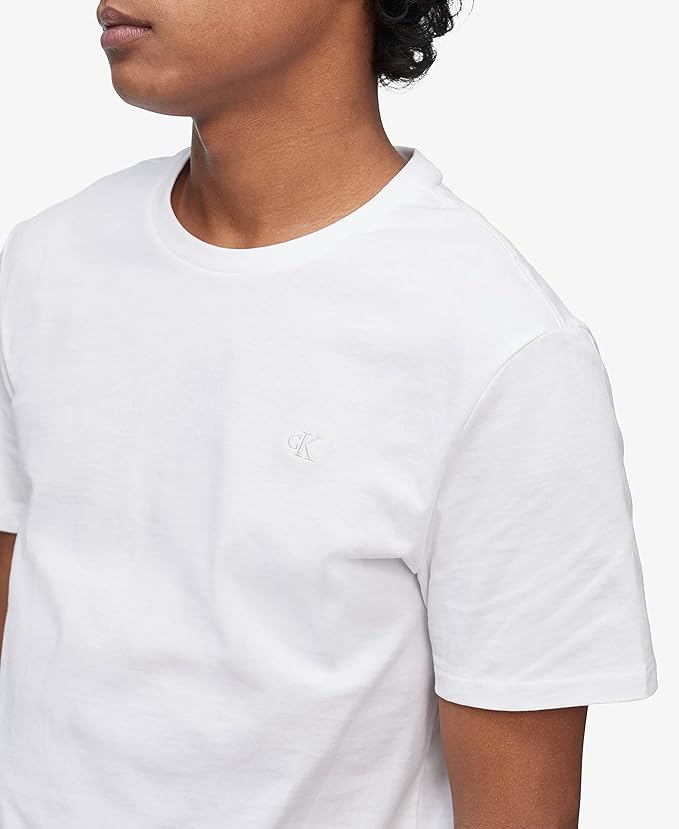  Calvin Klein Short Sleeves Smooth Cotton Solid Crewneck Tee - Brilliant White - Bonton