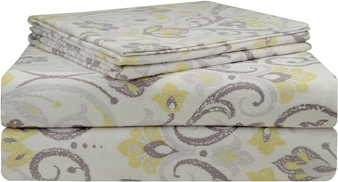  Pointehaven Cotton Luxury Flannel Solid & Print Sheet Sets - Meadow - Bonton