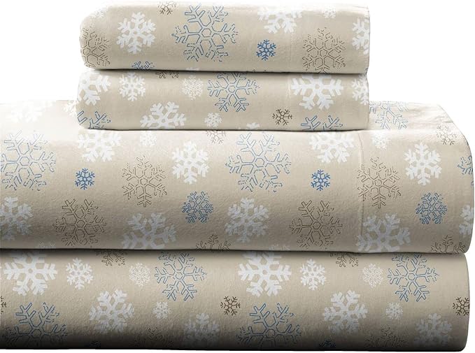  Pointehaven Heavy Weight Flannel Sheet Sets - Snowflakes Oatmeal - Snowflakes Oatmeal - Bonton