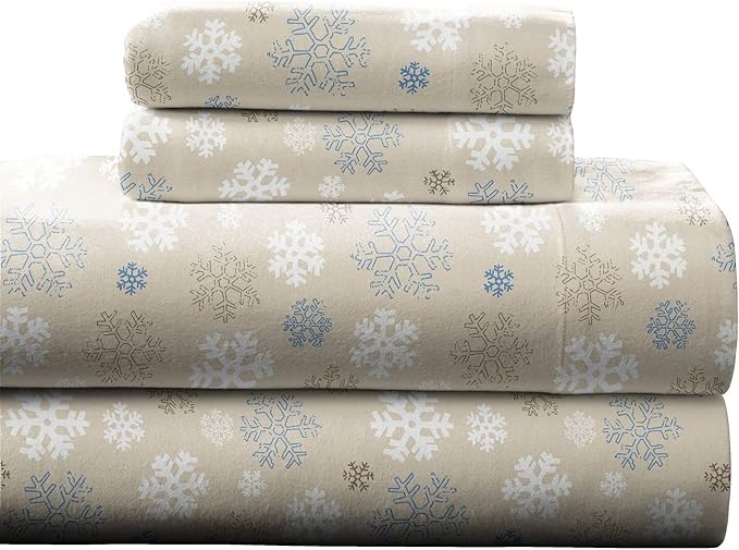 Heavy Weight Flannel Sheet Sets - Snowflakes Oatmeal