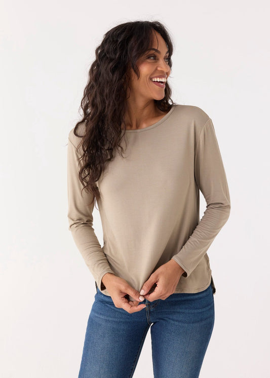 Sand Hi/Lo Bamboo Long Sleeve Top