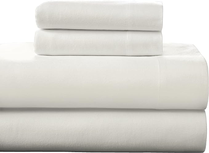  Pointehaven Solid & Print Flannel Sheet Sets - White - White - Bonton