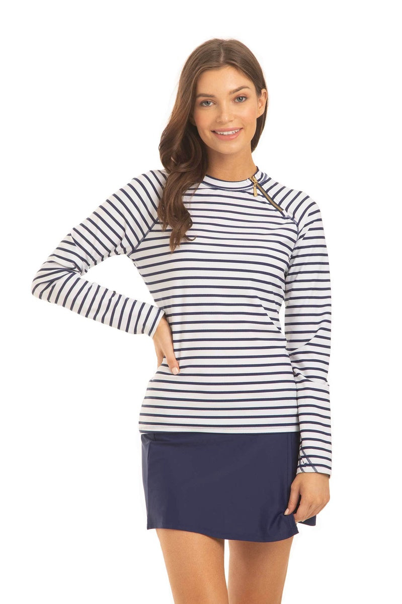  Cabana Life Navy Stripe Zipper Rashguard - S - Bonton