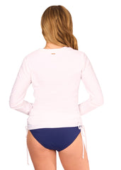 White Embroidered Convertible Ruched Rashguard