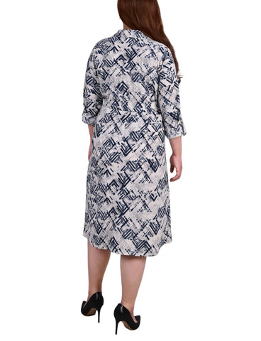 Plus Size Long Sleeve Roll Tab Shirtdress