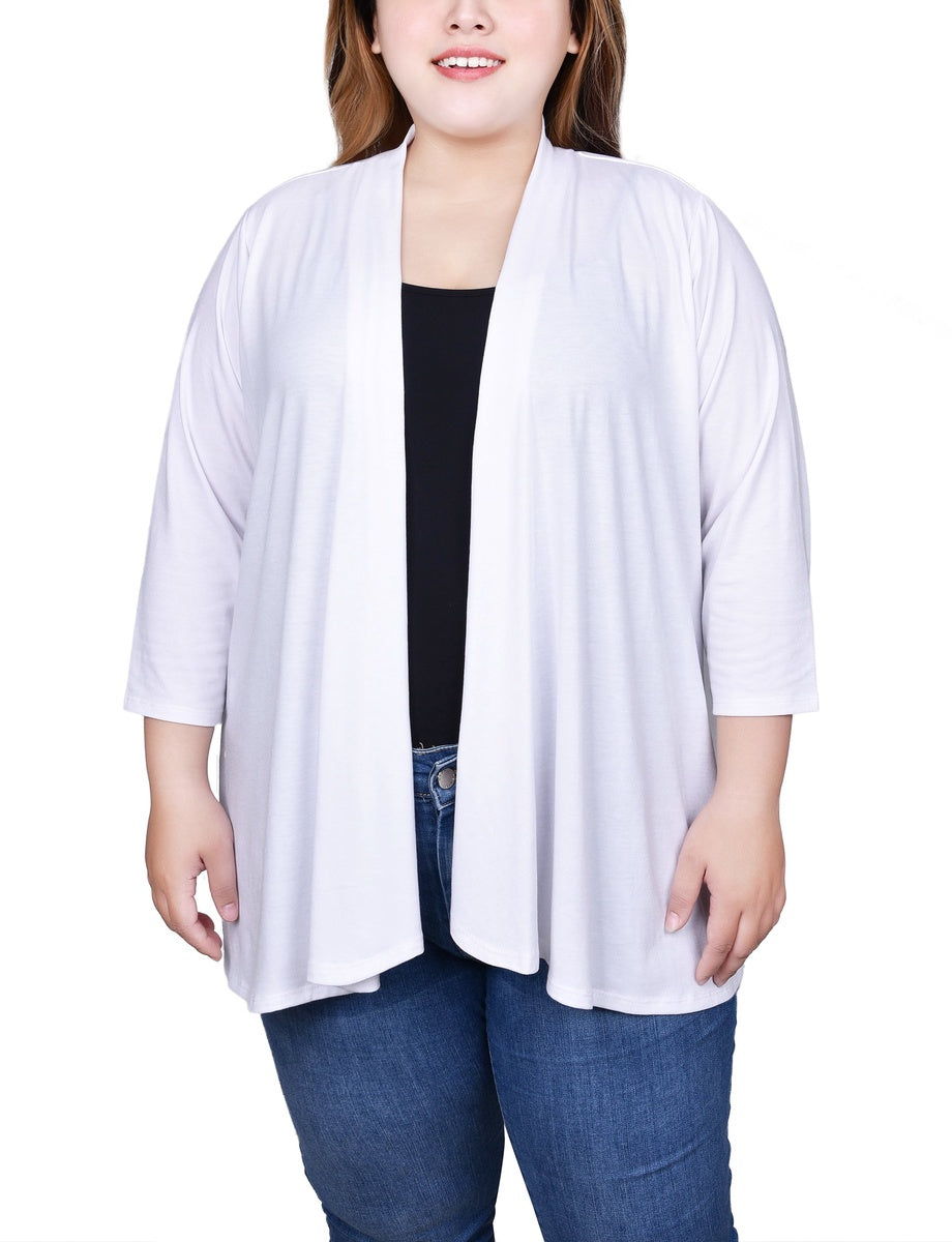  NY Collection Plus Size 3/4 Sleeve Solid Cardigan - Bridal Rose - Bonton