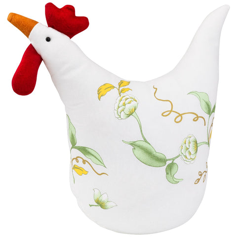 12" White  Soft Green  and Yellow Floral Rooster Chicken Spring Decoration