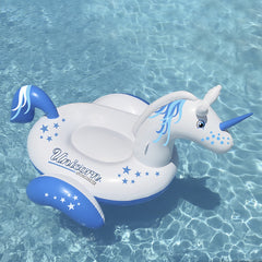 64" Inflatable Blue and White Giant Magical Unicorn Swimming Pool Ride-on Lounge