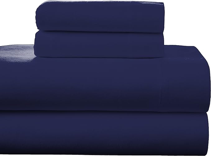  Pointehaven Solid & Print Flannel Sheet Sets - Navy - Navy - Bonton