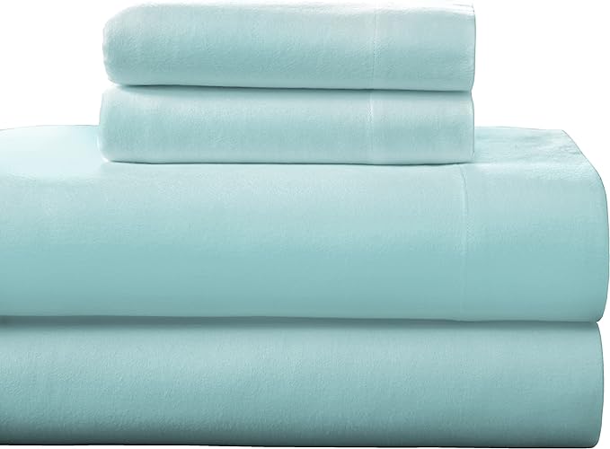  Pointehaven Solid & Print Flannel Sheet Sets - Aqua - Aqua - Bonton