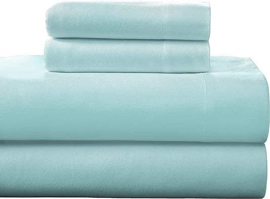 Solid & Print Flannel Sheet Sets - Aqua