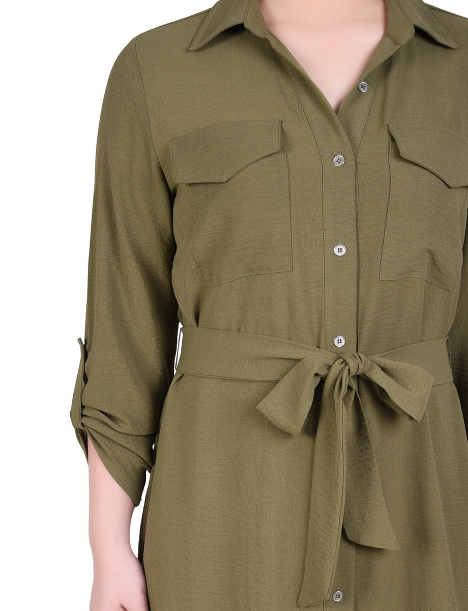  NY Collection Long Roll Tab Sleeve Shirtdress - Ginger Bread - Bonton