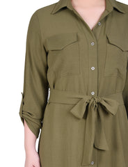 Long Roll Tab Sleeve Shirtdress