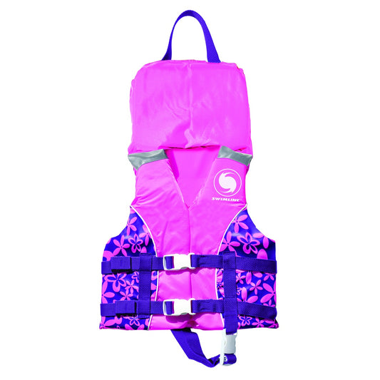 20" Pink and Purple Floral Girl Infant Life Jacket Vest With Handle - Up to 30lbs