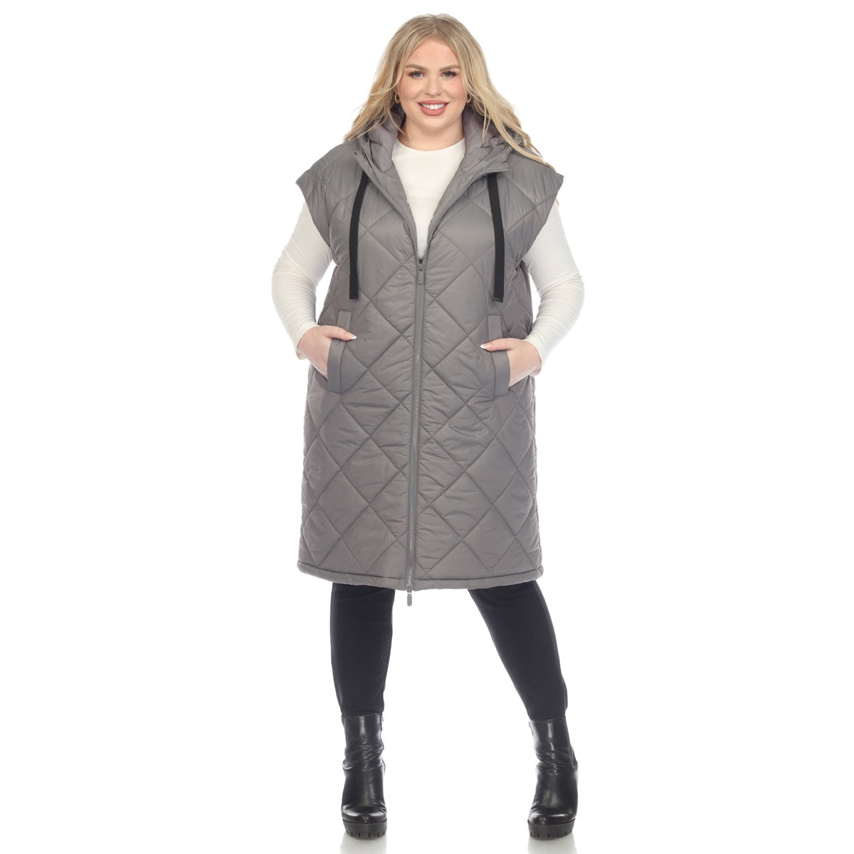  White Mark Plus Size Diamond Quilted Hooded Puffer Vest - 1X - Bonton