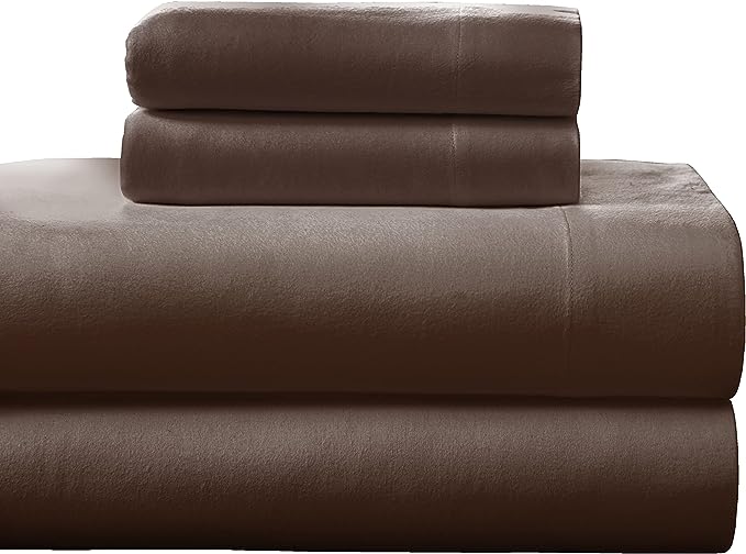  Pointehaven Solid & Print Flannel Sheet Sets - Chestnut - Chestnut - Bonton