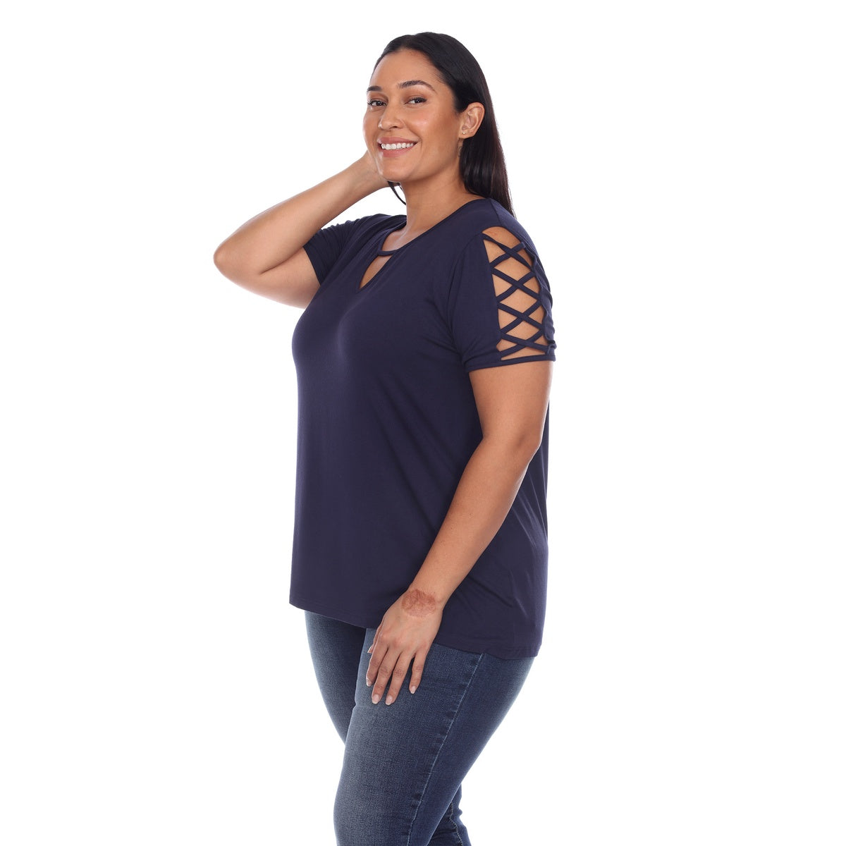  White Mark Plus Size Keyhole Neck Cutout Short Sleeve Top - 1X - Bonton