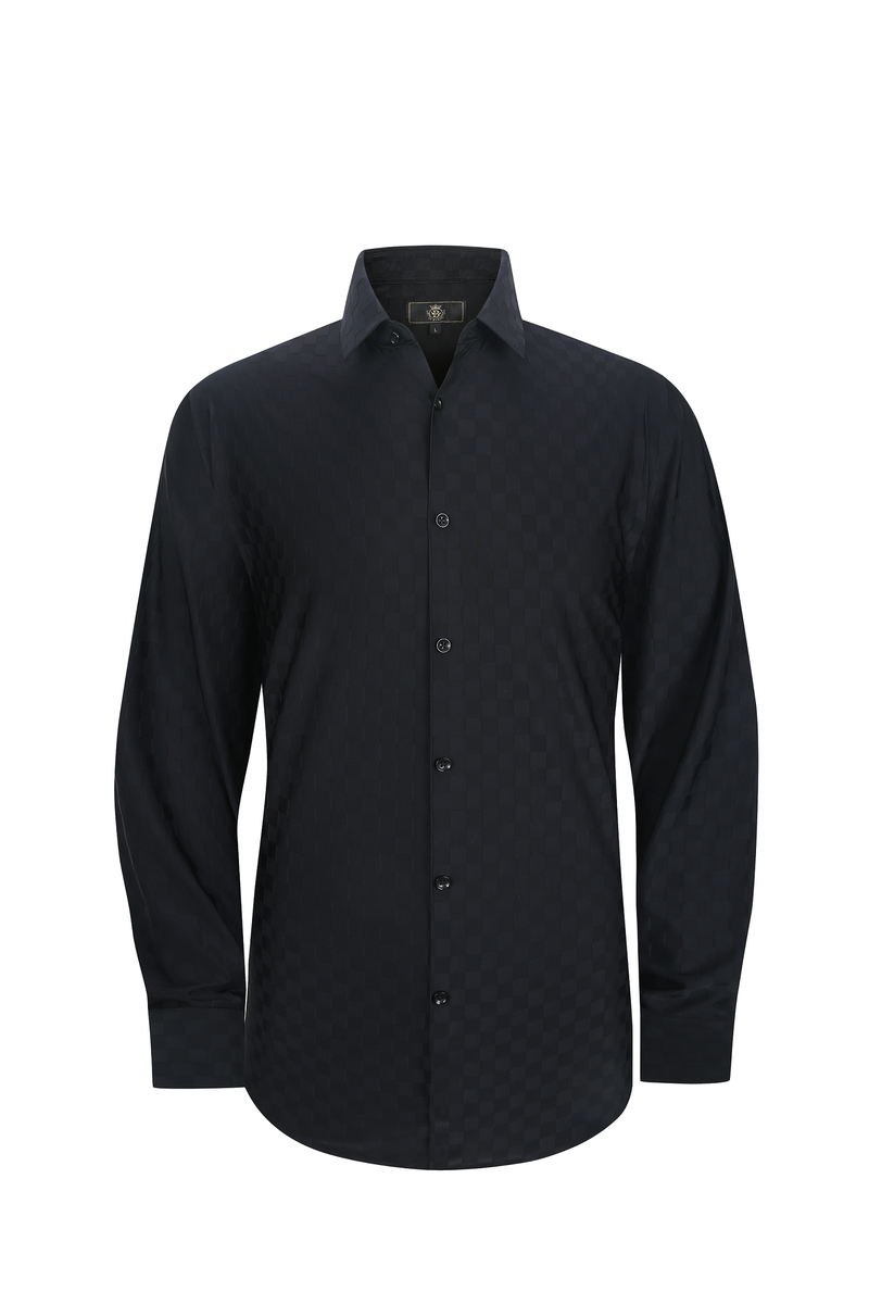  Barocco Gridline Stretch LS Shirt - El Baron BLACK - BLACK - Bonton