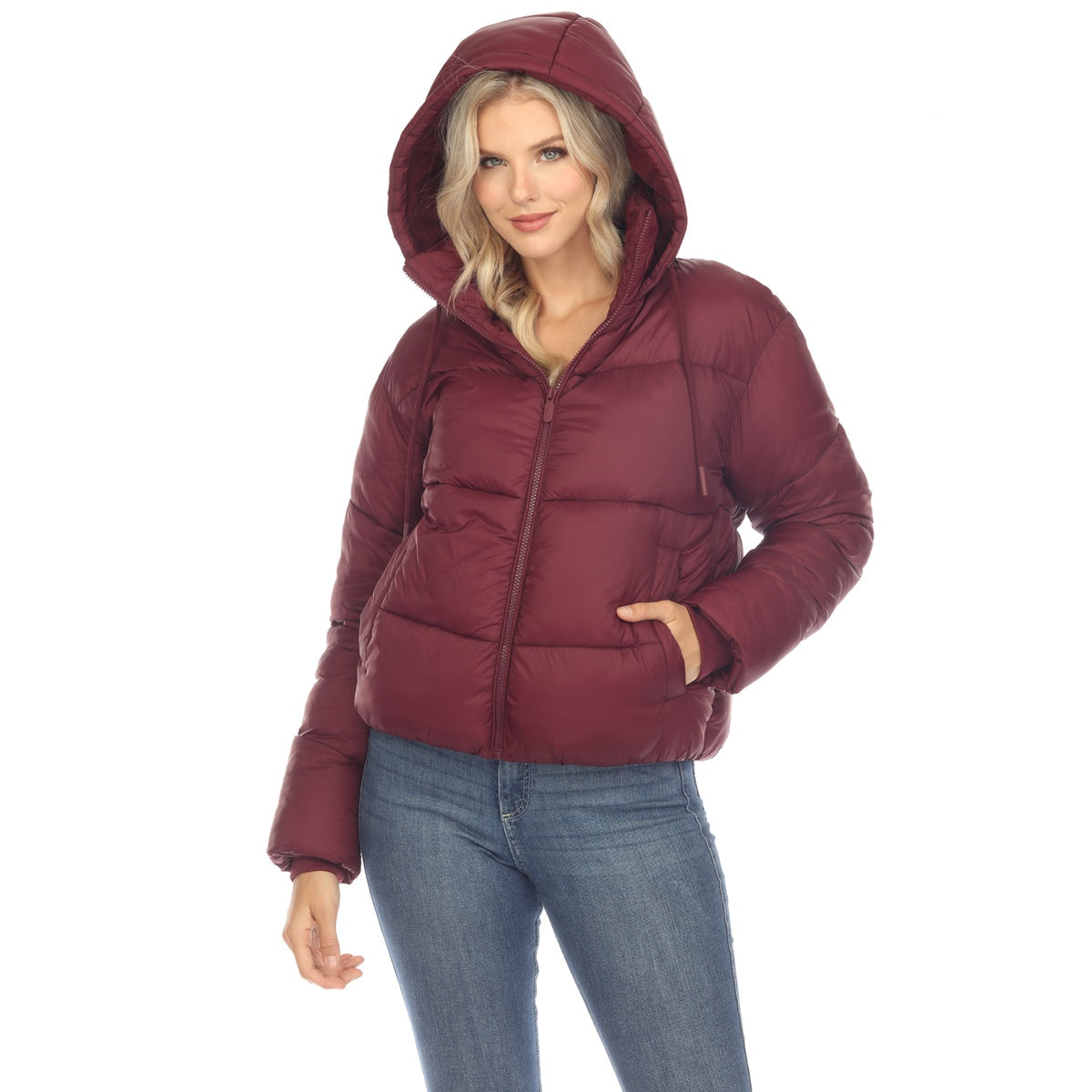  White Mark Women's Full Front Zip Hooded Bomber Puffer Jacket - Large - Bonton