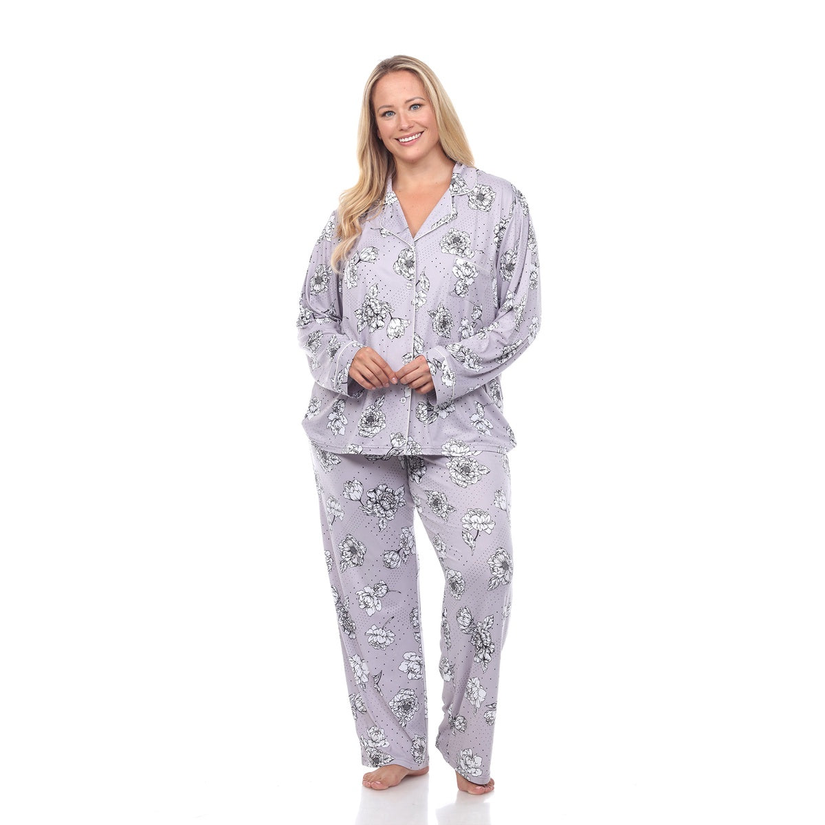  White Mark Plus Size Long Sleeve Floral Pajama Set - 1X - Bonton