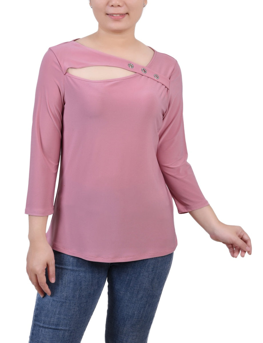  NY Collection 3/4 Sleeve Cutout Top - Navy - Bonton