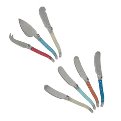 7 Piece Laguiole Cream, Coral and Turquoise Cheese Knife and Spreader Set